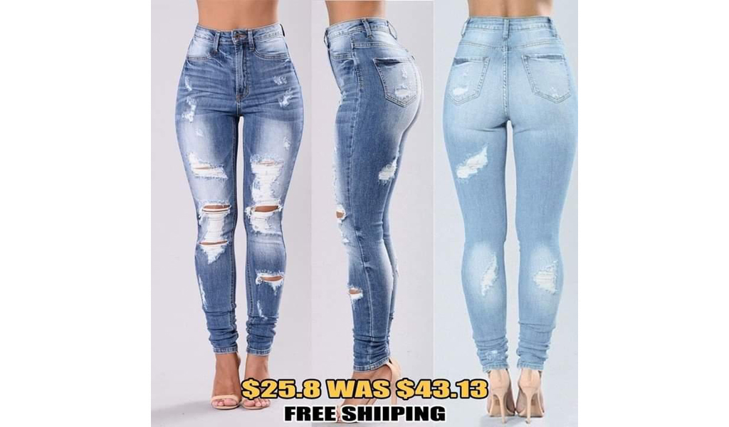 Women High Waisted Butt Lift Stretch Ripped Skinny Jeans Distressed Denim Pants+FREE SHIPPING