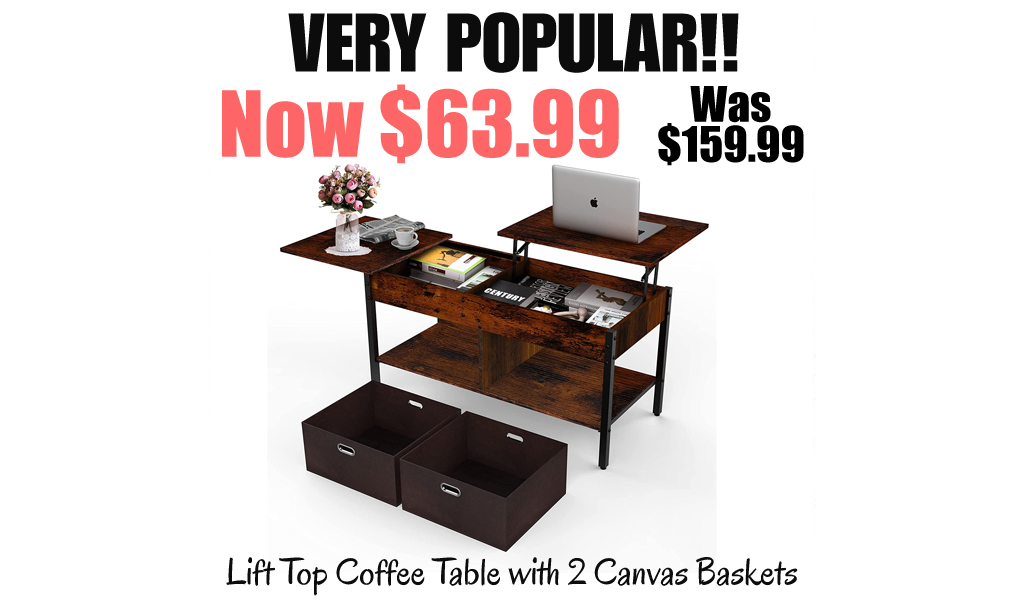 Lift Top Coffee Table with 2 Canvas Baskets Only $63.99 on Amazon (Regularly $159.99)