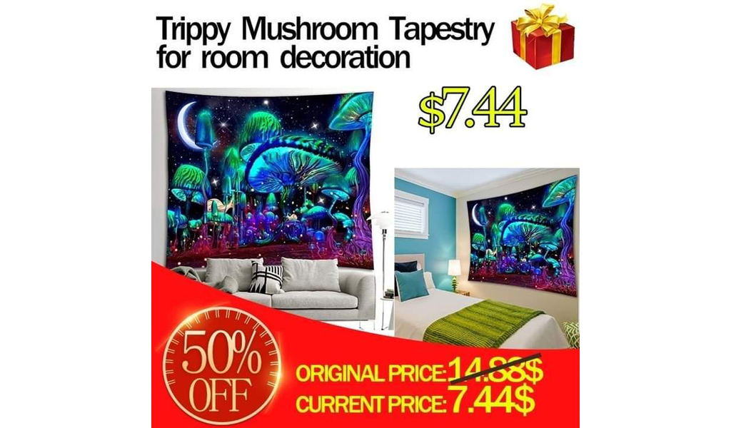 Trippy Mushroom Tapestry Only for $7.44 on Amazon (Regularly $14.88)