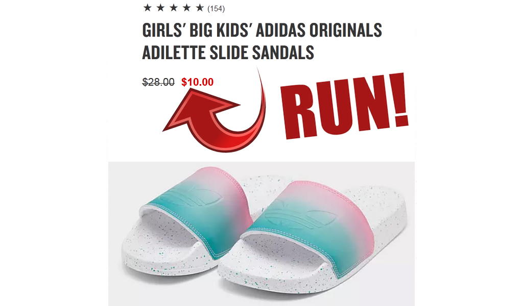 Adidas Originals Adilette Slide Sandals Only $10 on finishline.com (Regularly $28)