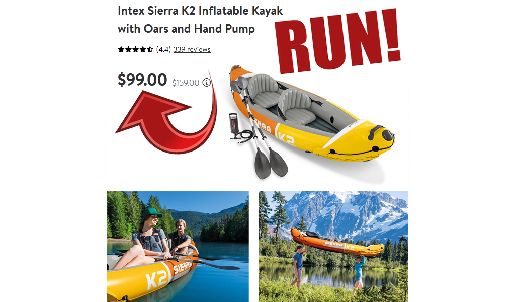 Inflatable Kayak with Oars and Hand Pump Only $99 Shipped on Walmart.com (Regularly $159)