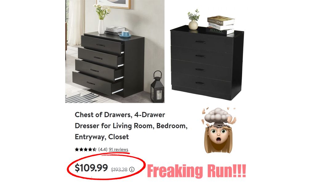 4-Drawer Dresser for Living Room Only $109.99 Shipped on Walmart.com (Regularly $193.28)