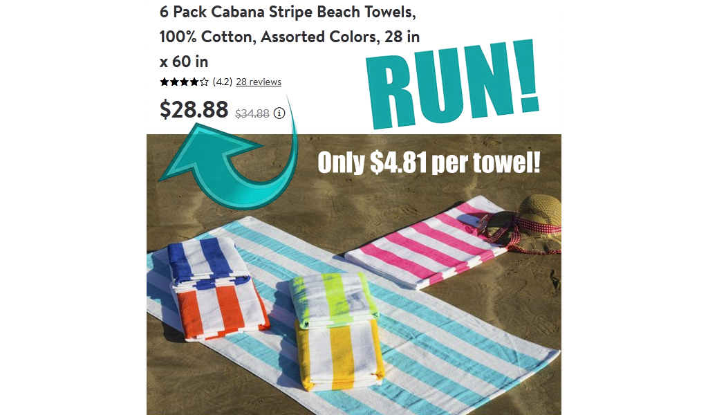 Mainstays Cabana Beach Towels 6-Pack Only $28.88 on Walmart.com (Just $4.81 Per Towel)
