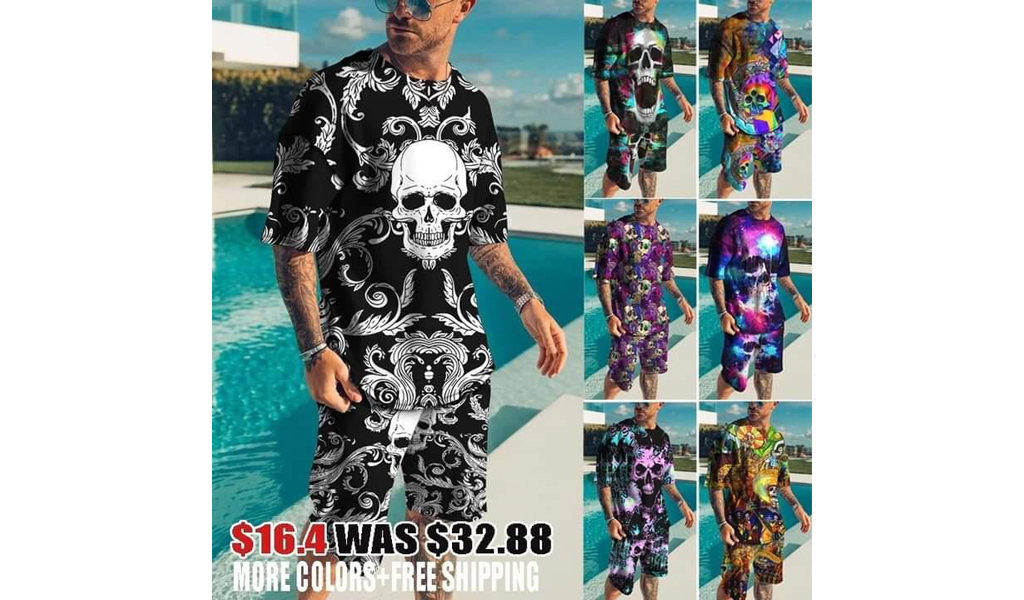 Men's Skull 3D Print Tracksuit 2 Piece T-Shirt Shorts Suit Casual Streetwear Jogging Outdoor+FREE SHIPPING