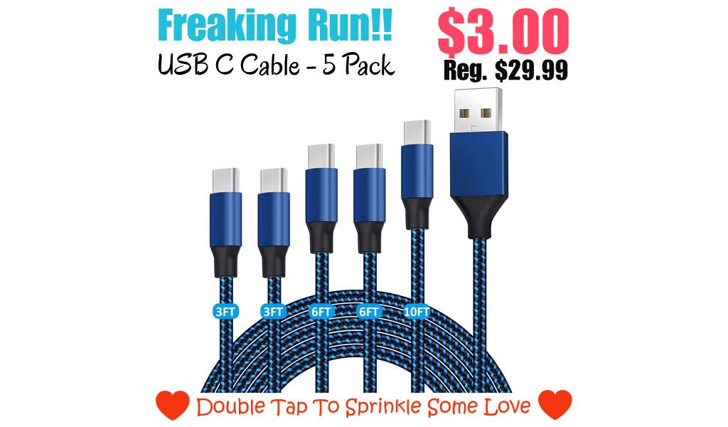 USB C Cable - 5 Pack Only $3.00 Shipped on Amazon (Regularly $29.99)