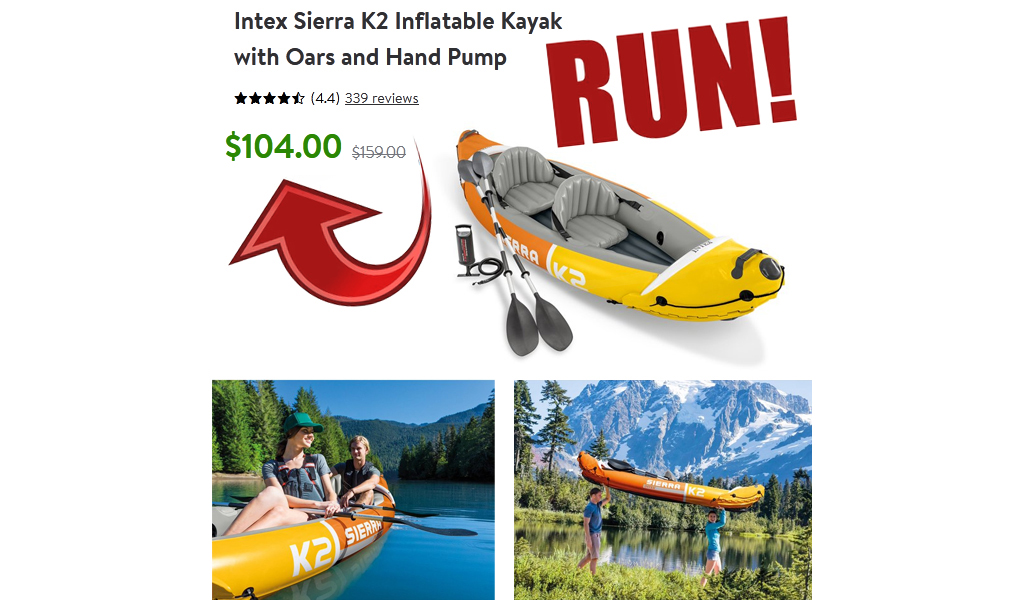 Inflatable Kayak with Oars and Hand Pump Only $104 Shipped on Walmart.com (Regularly $159)