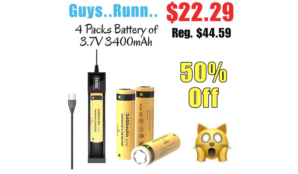 4 Packs Battery of 3.7V 3400mAh Only $22.29 Shipped on Amazon (Regularly $44.59)