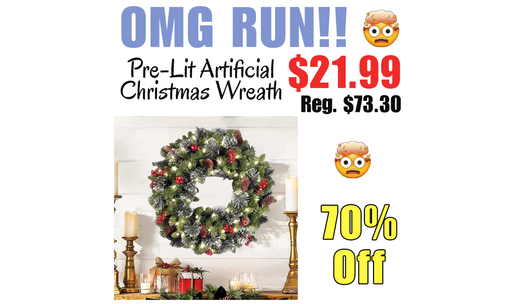 Pre-Lit Artificial Christmas Wreath Only $21.99 Shipped on Amazon (Regularly $73.30)