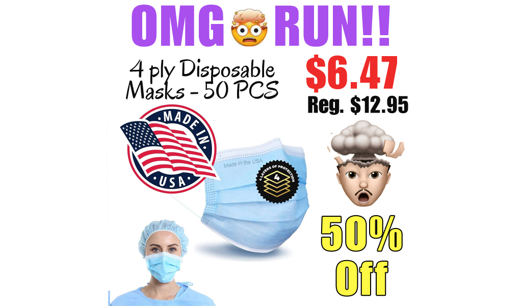 4 ply Disposable Masks - 50 PCS Only $6.47 Shipped on Amazon (Regularly $12.95)