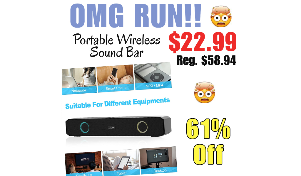 Portable Wireless Sound Bar Only $22.99 Shipped on Amazon (Regularly $58.94)
