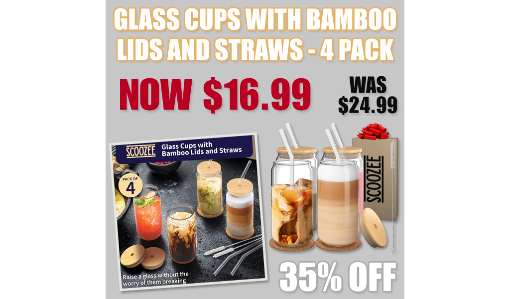 Glass Cups with Bamboo Lids and Straws - 4 Pack Only $16.99 Shipped on Amazon (Regularly $24.99)