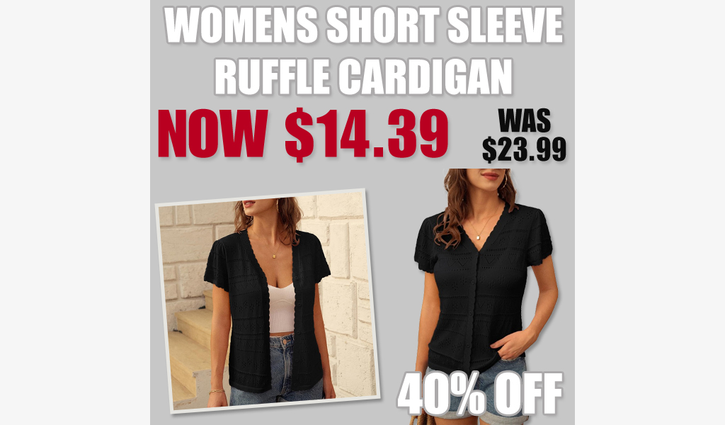 Womens Short Sleeve Ruffle Cardigan