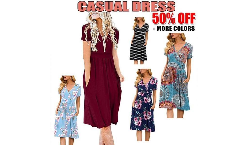 50% off Women Casual Short Dress With Pockets+Free Shipping!