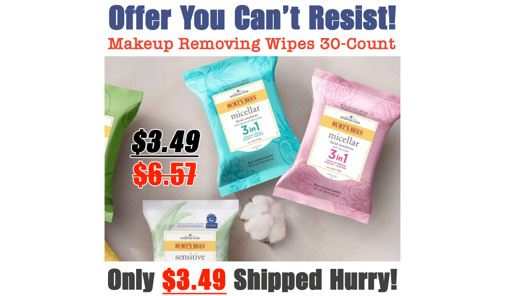 Burt’s Bees Makeup Removing Wipes 30-Count Packs from $3.49 Shipped on Amazon (Regularly $6.57)