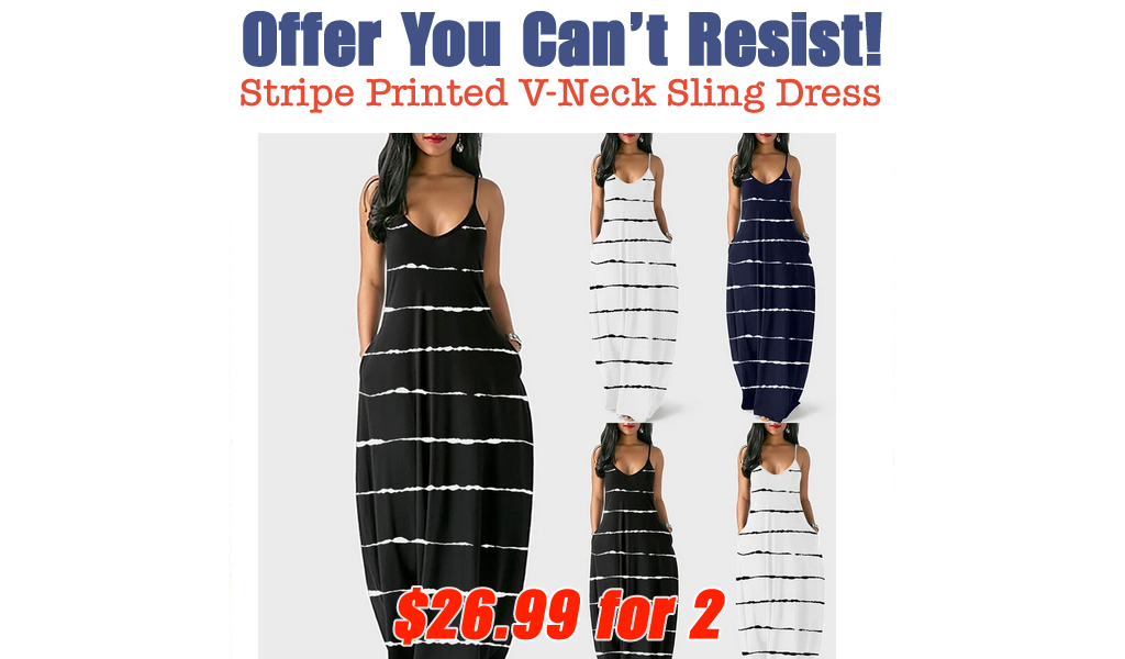 Stripe Printed V-Neck Sling Dress