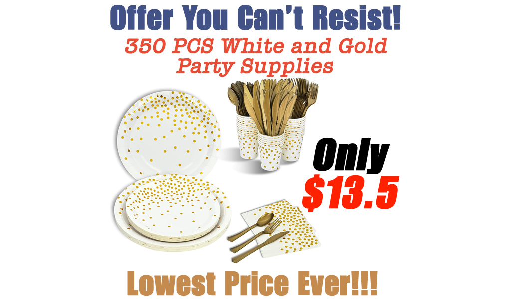 350 PCS White and Gold Party Supplies Only $13.5 Shipped on Amazon (Regularly $33.91)