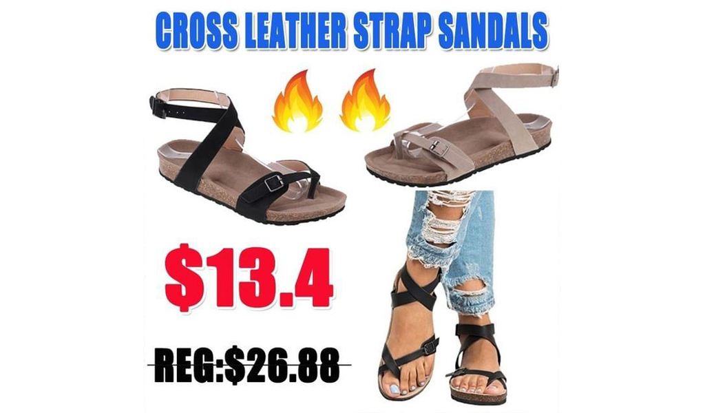 Cross Leather Strap Sandals+Free Shipping!