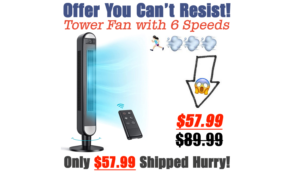 Tower Fan with 6 Speeds Only $57.99 Shipped on Amazon (Regularly $89.99)