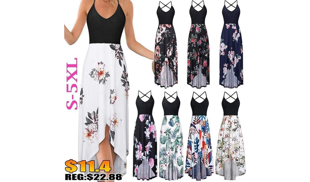 Women Summer Asymmetrical Floral Maxi Dress S-5XL+Free Shipping!