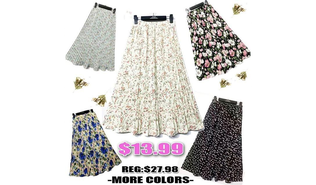 Womens High Waist Floral Printed Pleated Skirt+Free Shipping!