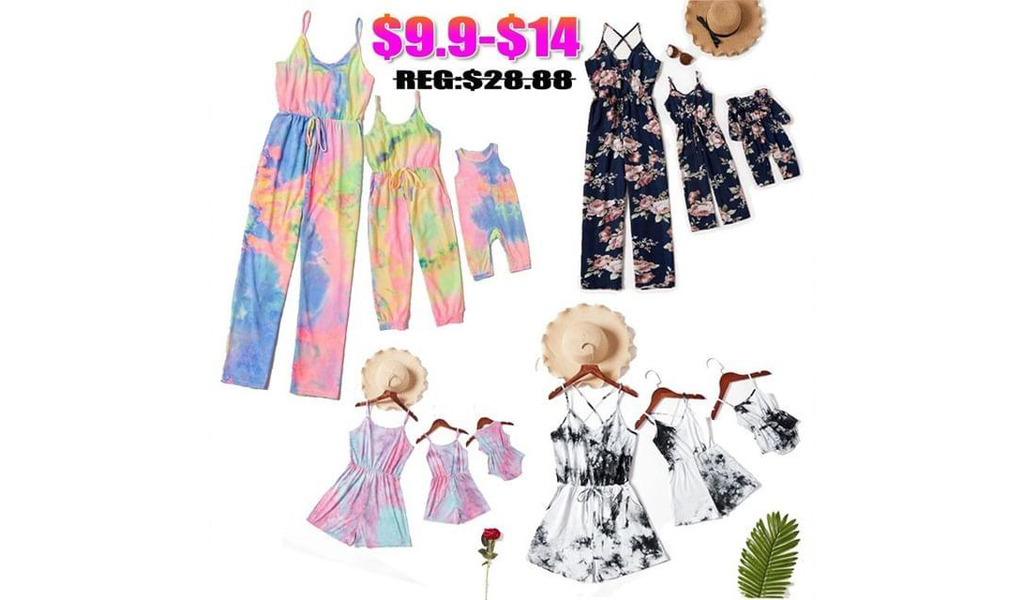 Mommy And Me Matching Tie Dye &Floral Printed Sleeveless Jumpsuits +Free Shipping!