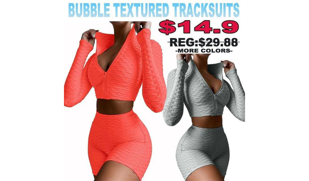 Women 2 Piece Bubble Textured Workout Outfit Sets +Free Shipping!