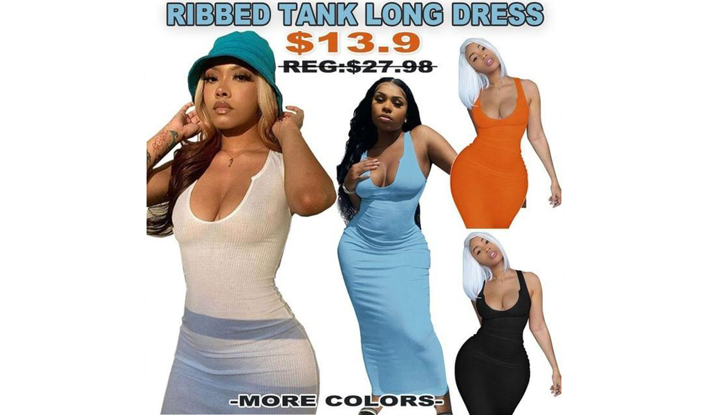Women High Elasticity Ribbed Tank Long Dress +Free Shipping!