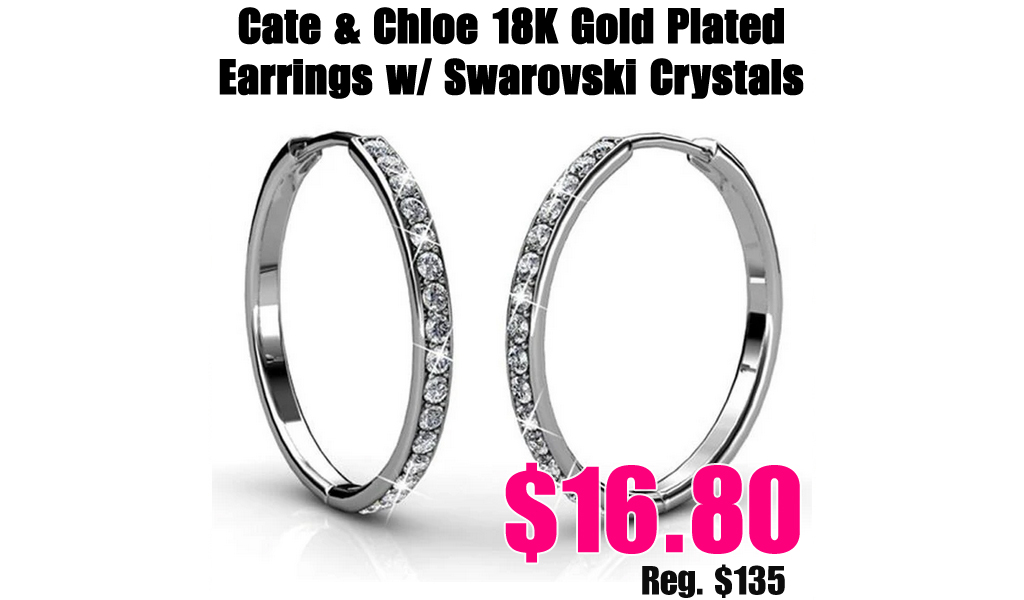 Cate & Chloe 18K Gold Plated Earrings w/ Swarovski Crystals Only $16.80 Shipped