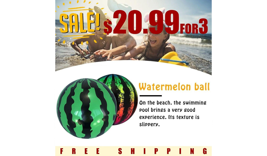 NEW IN--INFLATABLE WATERMELON BEACH BALL