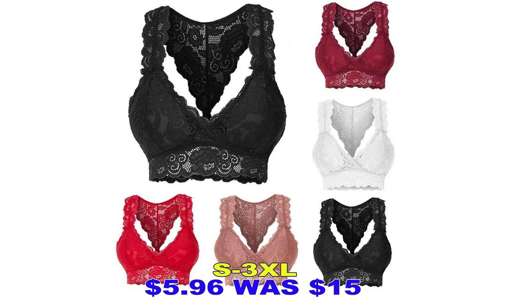 Womens Racerback Lace Bralette Bustier Breathable Crop Top Lace Bra S-3XL +Free Shipping!