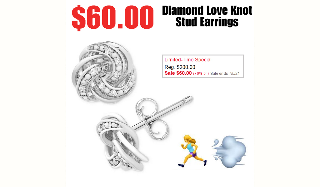 Diamond Love Knot Stud Earrings Only $60.00 on Macys.com (Regularly $200)