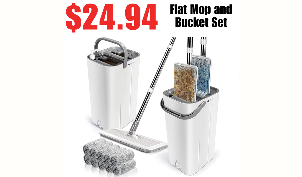 Flat Mop and Bucket Set with 10 Microfiber Mop Heads Only $24.94 on Amazon (Regularly $49.89)