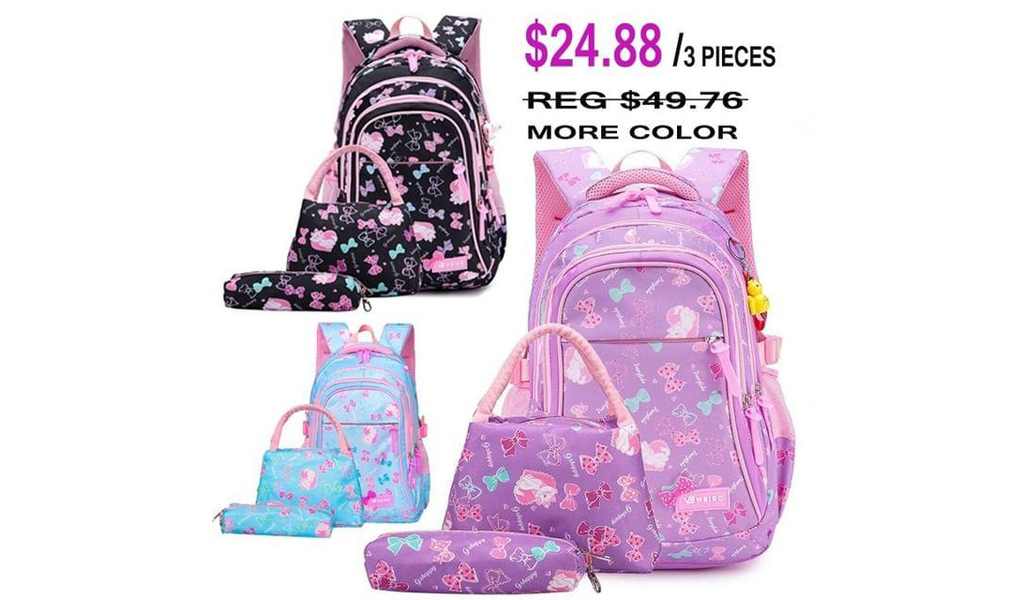 Litthing Waterproof Children School Bags Kids Printing Princess Set For Girls With Lunch Bag,Pencil Case +Free Shipping!