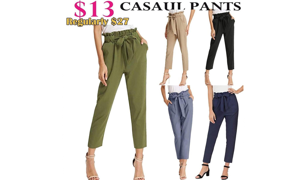 Women High-Waisted Draped Belt Pant With Pockets S-3XL+Free Shipping!