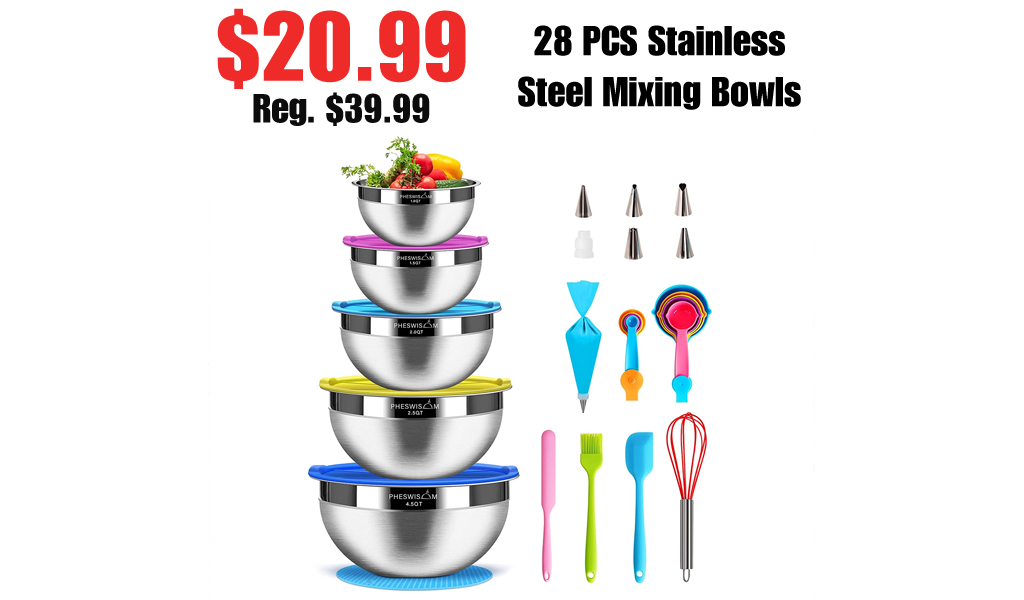 28 PCS Stainless Steel Mixing Bowls Only $20.99 Shipped on Amazon (Regularly $39.99)