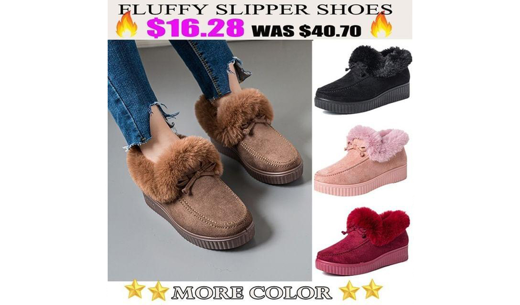 Furry Warm Non-Slip Fluffy Flat Bottom Casual Round Head Low-Top Slipper Shoes+Free Shipping!