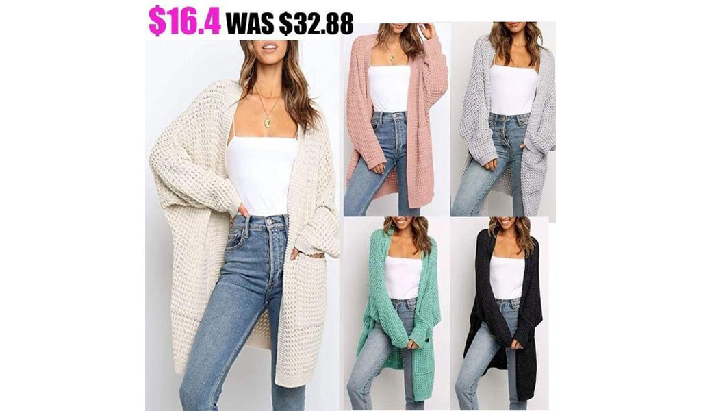 Women Long Batwing Sleeve Open Front Chunky Knit Cardigan Sweater With Pockets+Free Shipping!