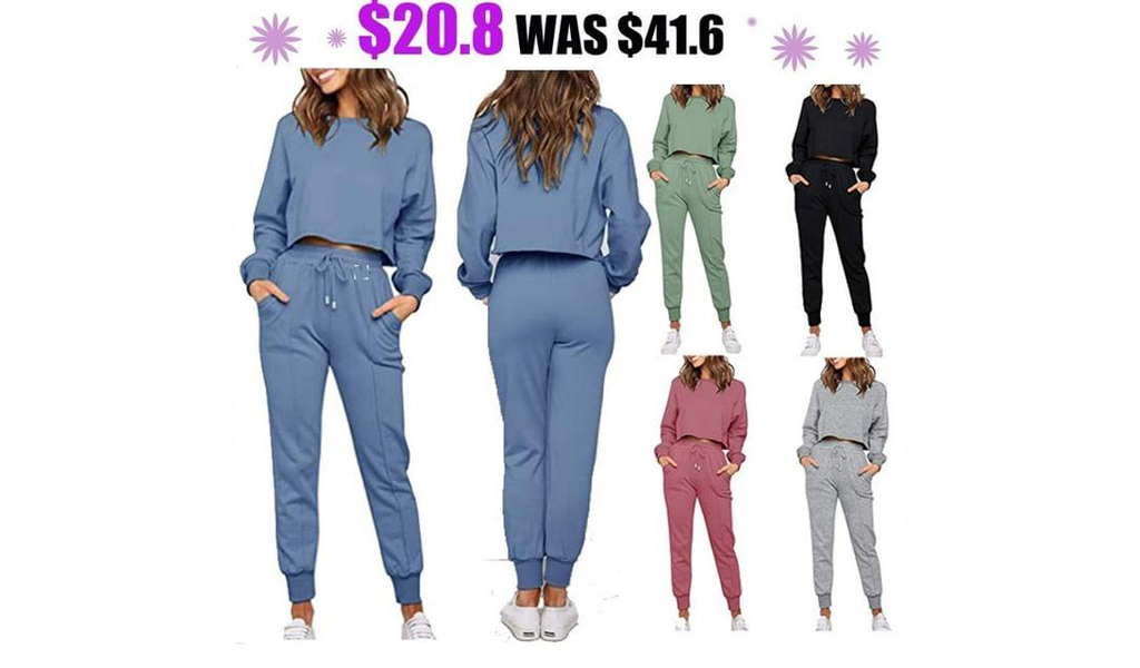 Women Long Sleeve Crop Top And Pants Pajama Sets With Pockets+Free Shipping!