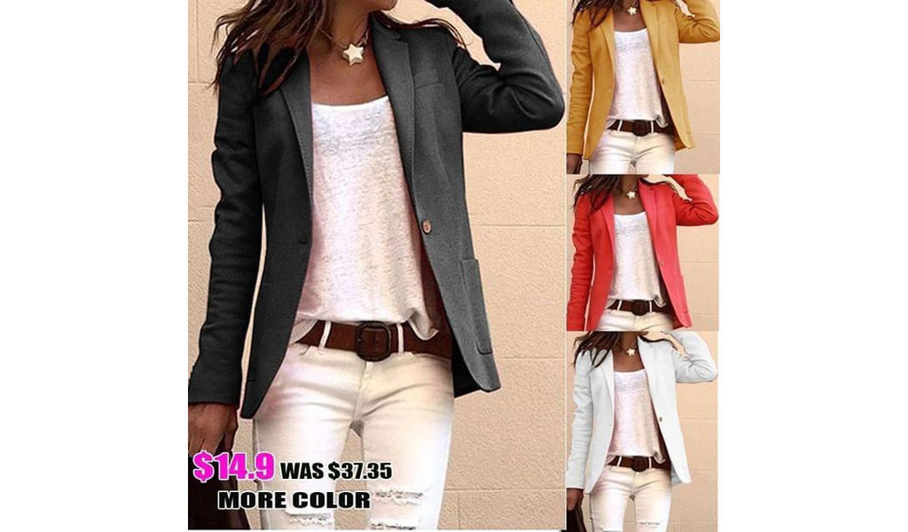 Womens Casual Open Front Long Sleeve Work Office Jackets Blazer With Buttons+Free Shipping!