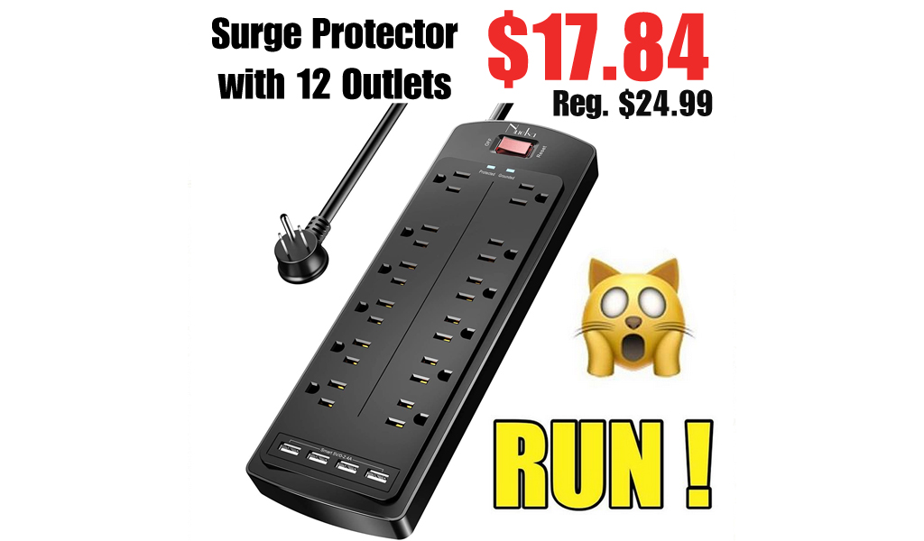 Surge Protector w/ 12 Outlets & 4 USB Ports Only $17.84 on Amazon | Over 2,200 5-Star Reviews