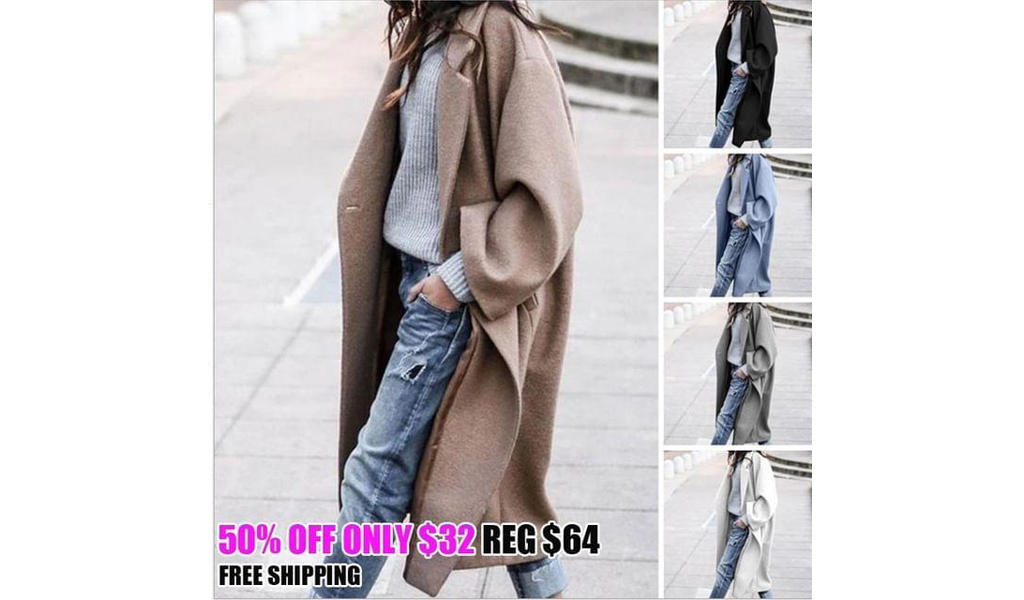 Women Long Fashionable Woolen Coat+Free Shipping