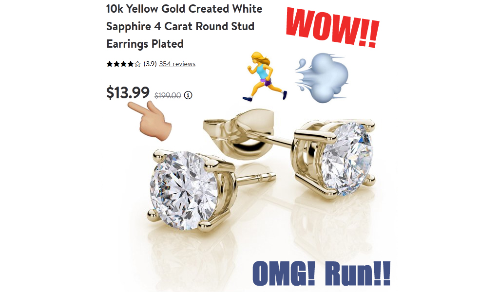 10k Yellow Gold White Sapphire 4 Carat Round Stud Earrings Only $13.99 Shipped on Walmart.com (Regularly $199)