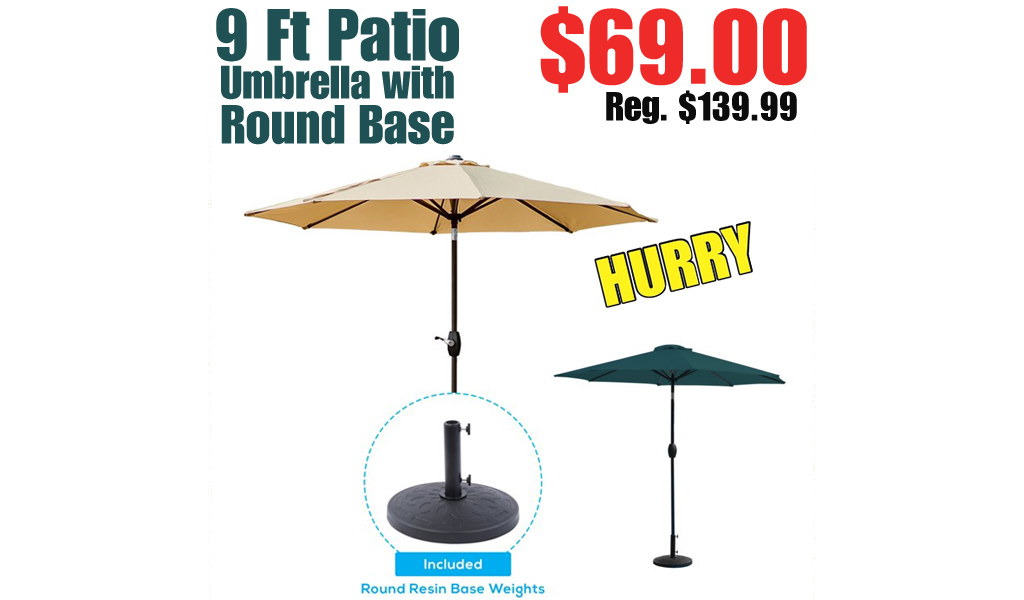 9 Ft Patio Umbrella with Round Base Only $69.00 on Walmart.com (Regularly $139.99)