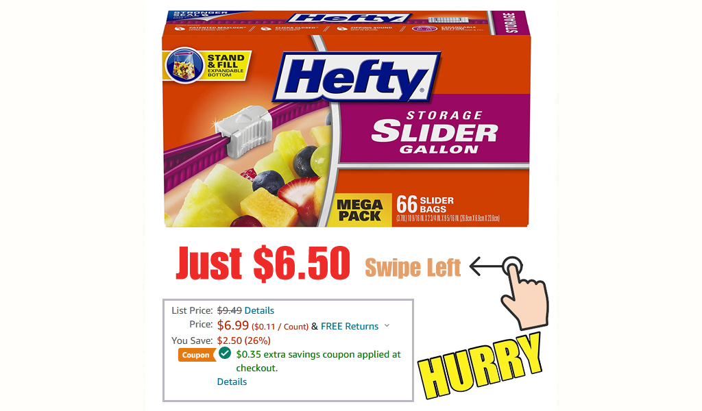 Hefty Slider Gallon Storage Bags 66-Count Just $4.46 on Amazon (Regularly $9)