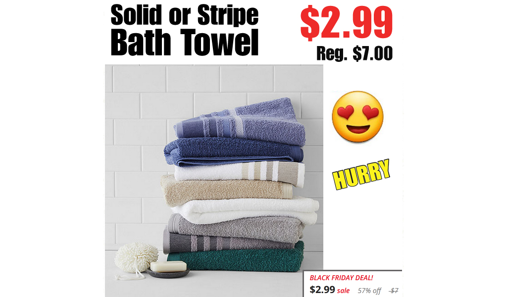 Solid or Stripe Bath Towel Only $2.99 on JCPenney.com (Regularly $7.00)