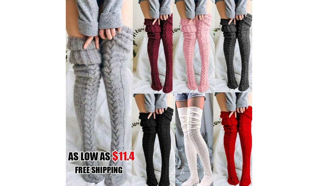 Women Cable Knit Thigh High Boot Socks Extra Long Winter Stockings Leg Warmers+Free Shipping