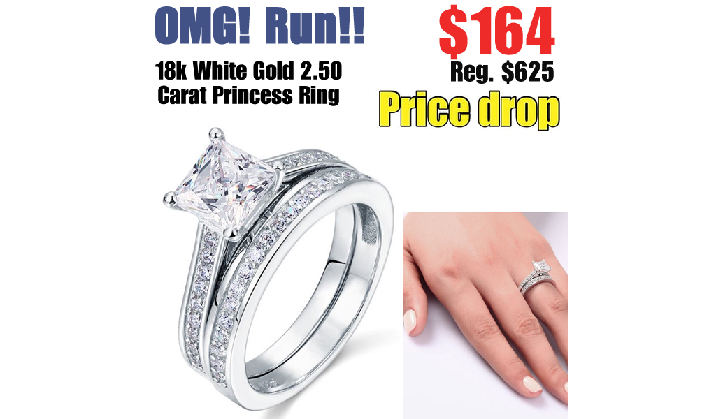 18k White Gold 2.50 Carat Princess Ring Just $164 on Walmart.com (Regularly $625)
