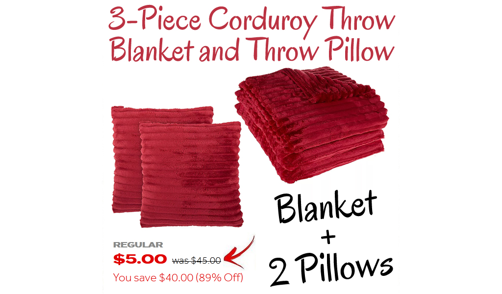 3-Piece Corduroy Throw Blanket and Throw Pillow Just $5.00 on Bed Bath & Beyond (Regularly $45.00)