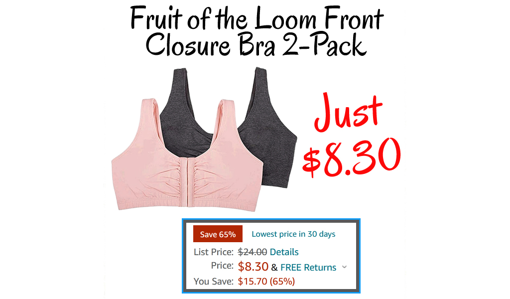 Fruit of the Loom Front Closure Bra 2-Pack Only $8 on Amazon or Walmart.com (Regularly $16)
