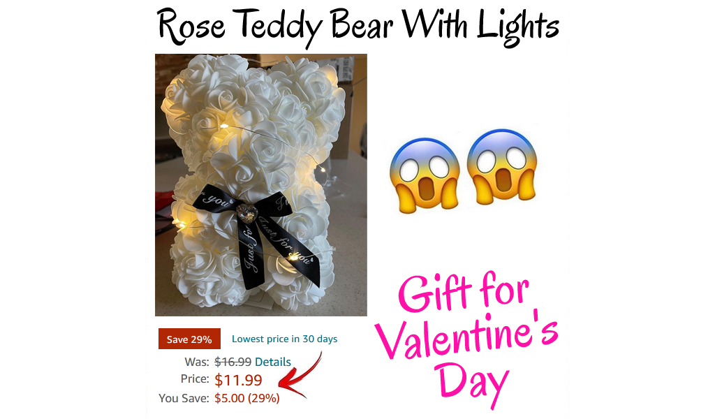 Rose Teddy Bear With Lights Only $11.99 Shipped on Amazon (Regularly $16.99)